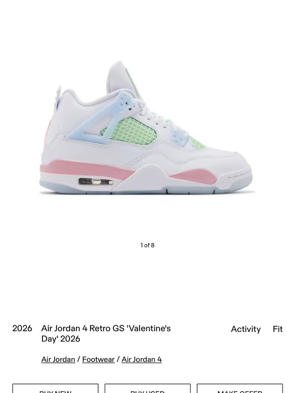 Jordan Kids' White Sneakers with Pastel Pink, Blue & Green Accents
